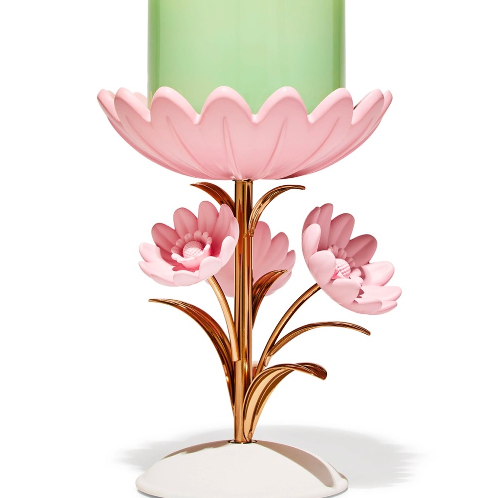 Pink Floral Candle Holder with Green Candle